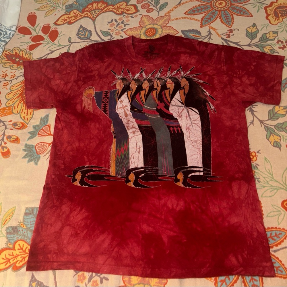 The Mountain USA Tie Dye Red Orange Native American Goddess T Shirt Sz L